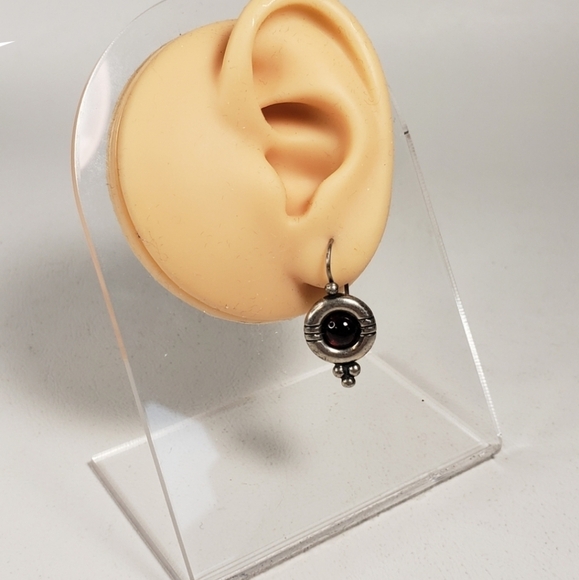 Contemporary Silver & Garnet Earrings - Picture 1 of 3